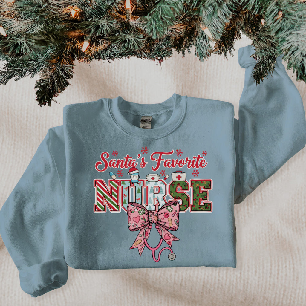 Santa's Favorite Nurse Crewneck | Festive Holiday Nurse Sweater