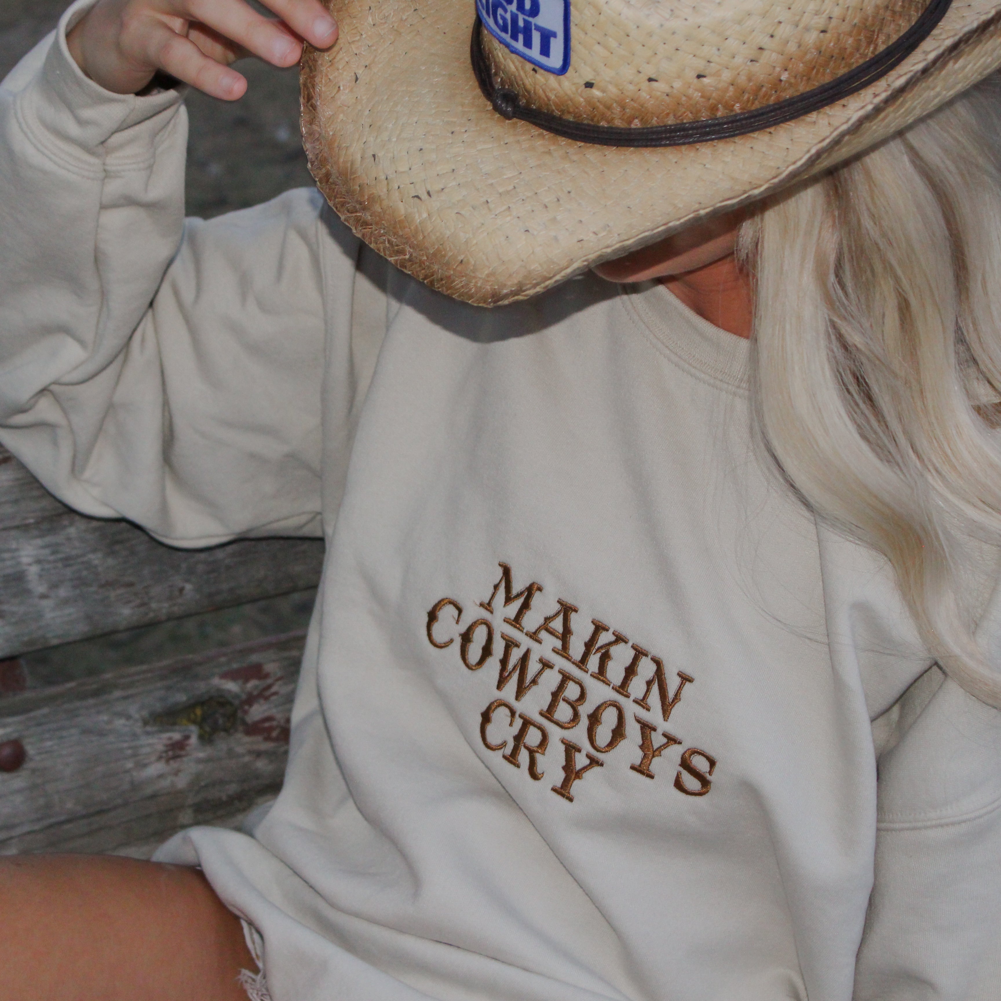 Makin Cowboys Cry Embroidered Crewneck