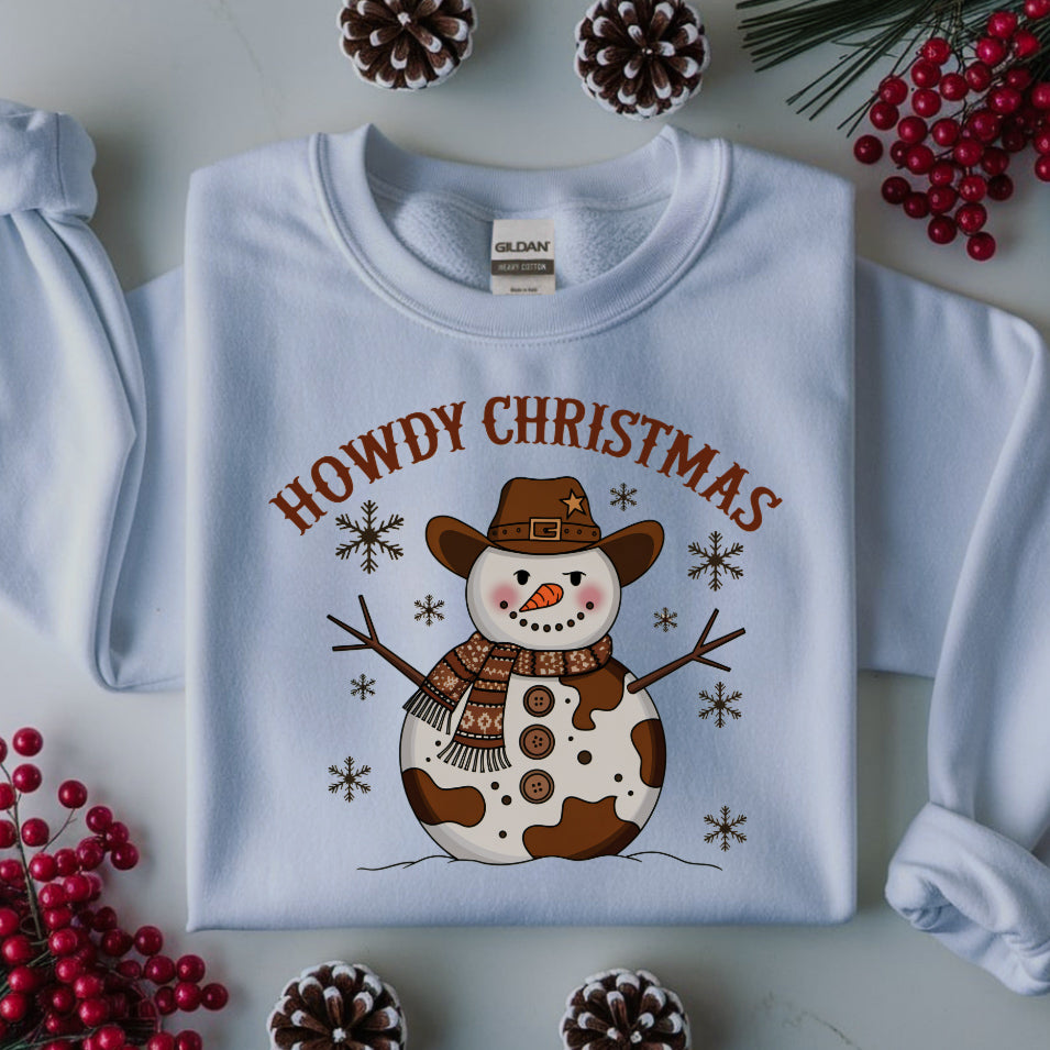 Howdy Christmas Crewneck - Western Snowman Sweater