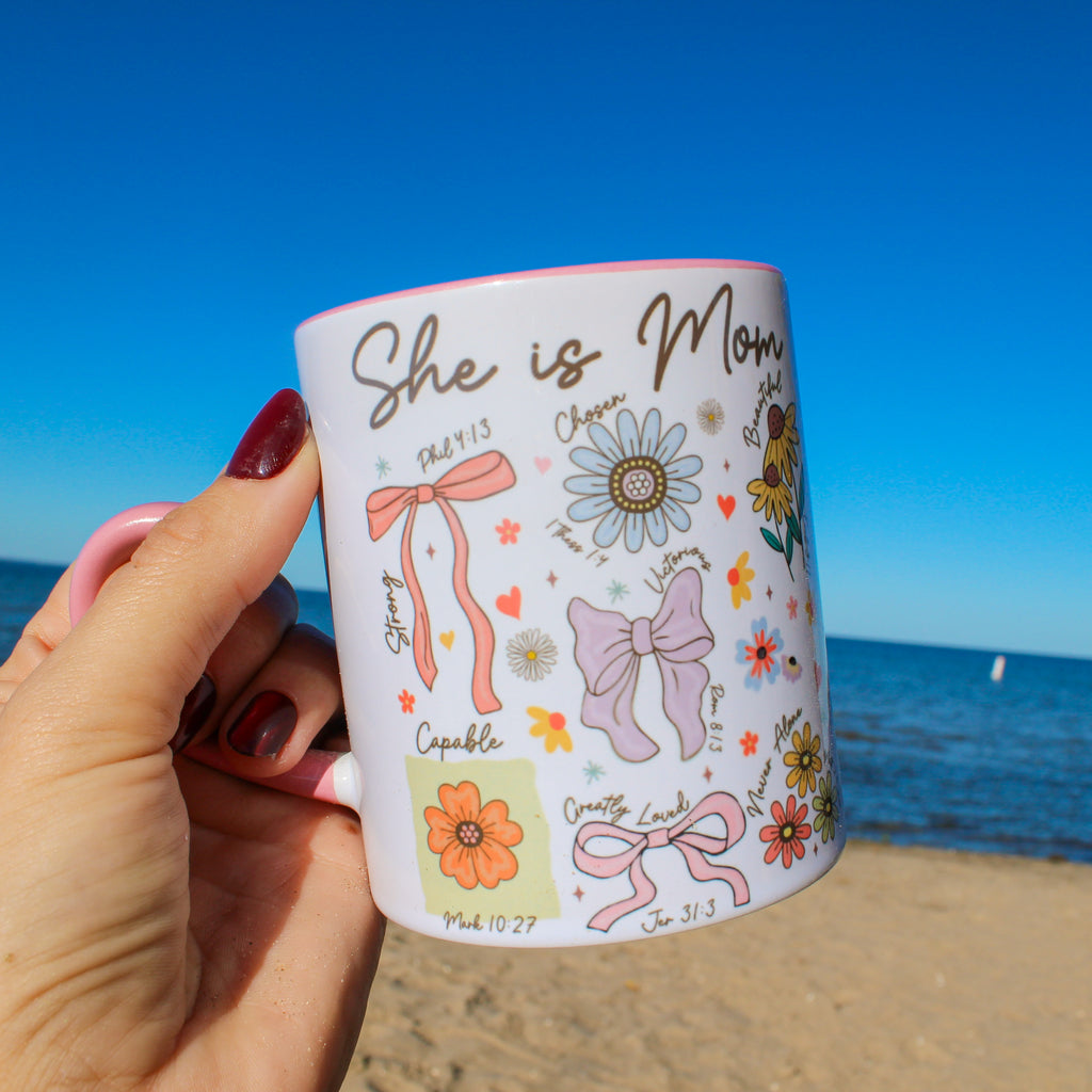 She is Mom - Floral Heart Mug