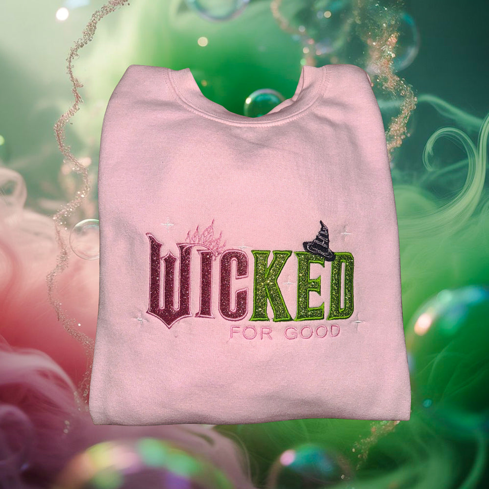 Wicked "For Good" Embroidered Glitter Applique Crewneck