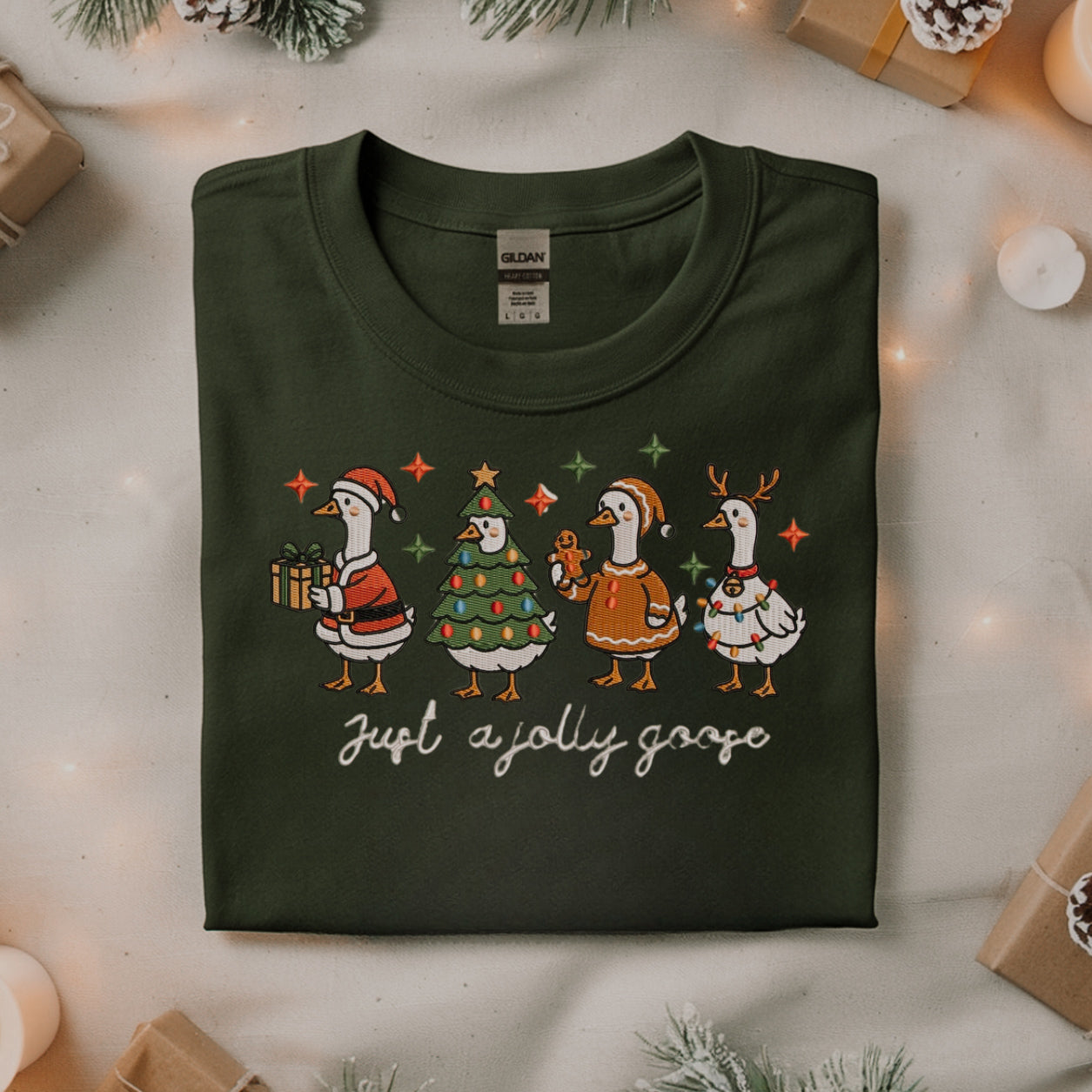 Just a Jolly Goose Embroidered Christmas Sweater - Funny Holiday Sweatshirt