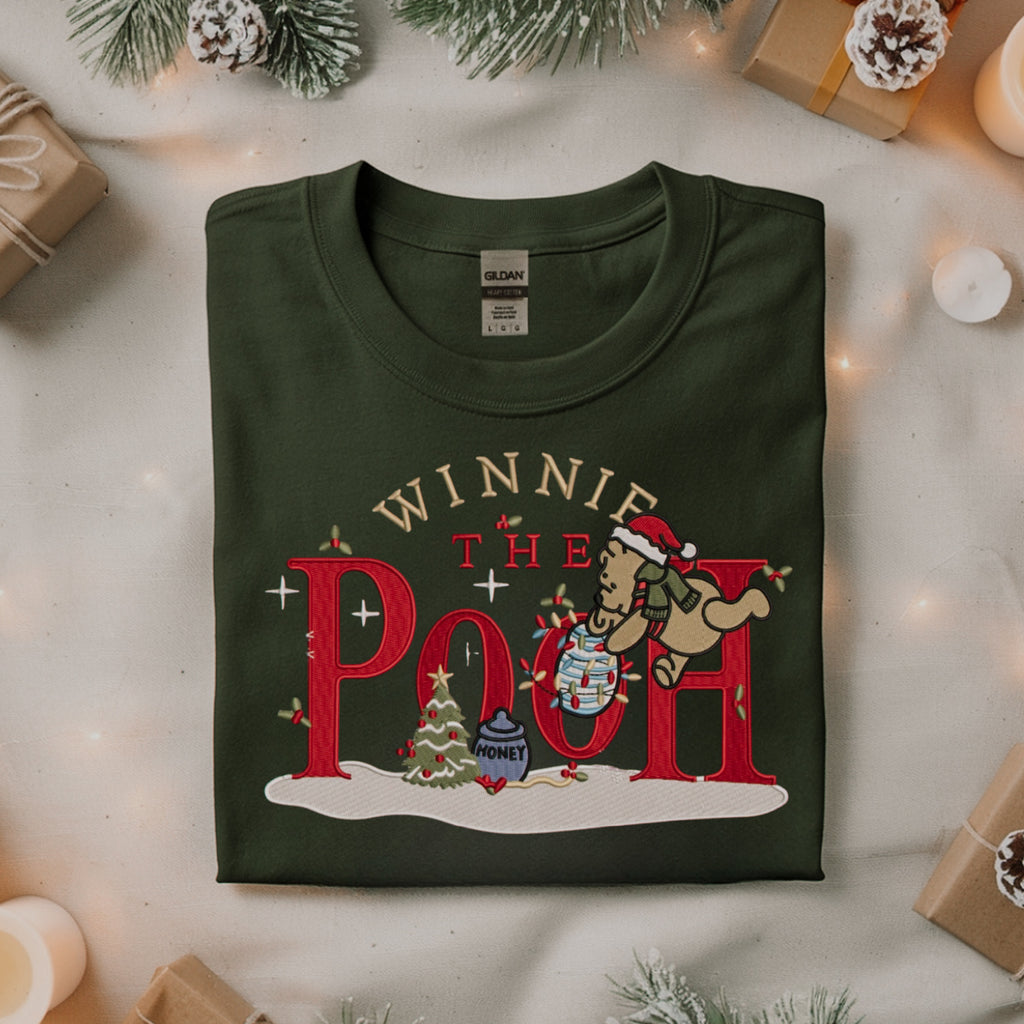 Pooh Bear Embroidered Christmas Sweatshirt
