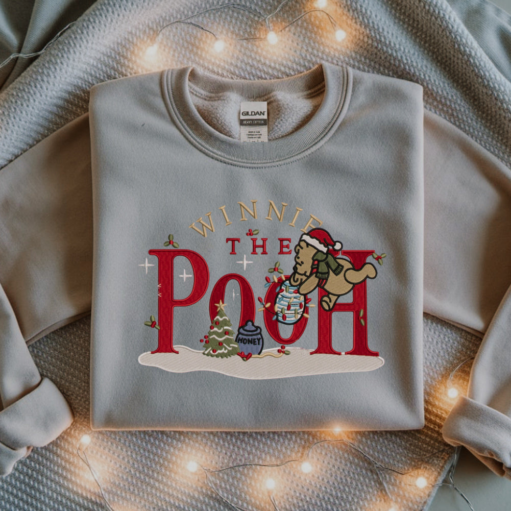 Pooh Bear Embroidered Christmas Sweatshirt