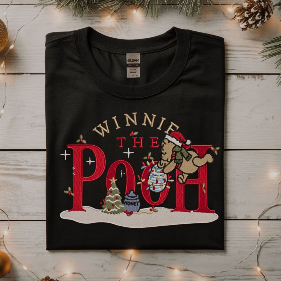 Pooh Bear Embroidered Christmas Sweatshirt