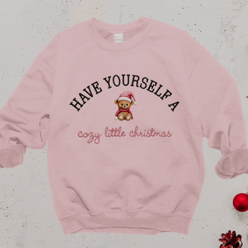 Cozy Little Christmas Embroidered Sweatshirt - Cute Teddy Bear Crewneck