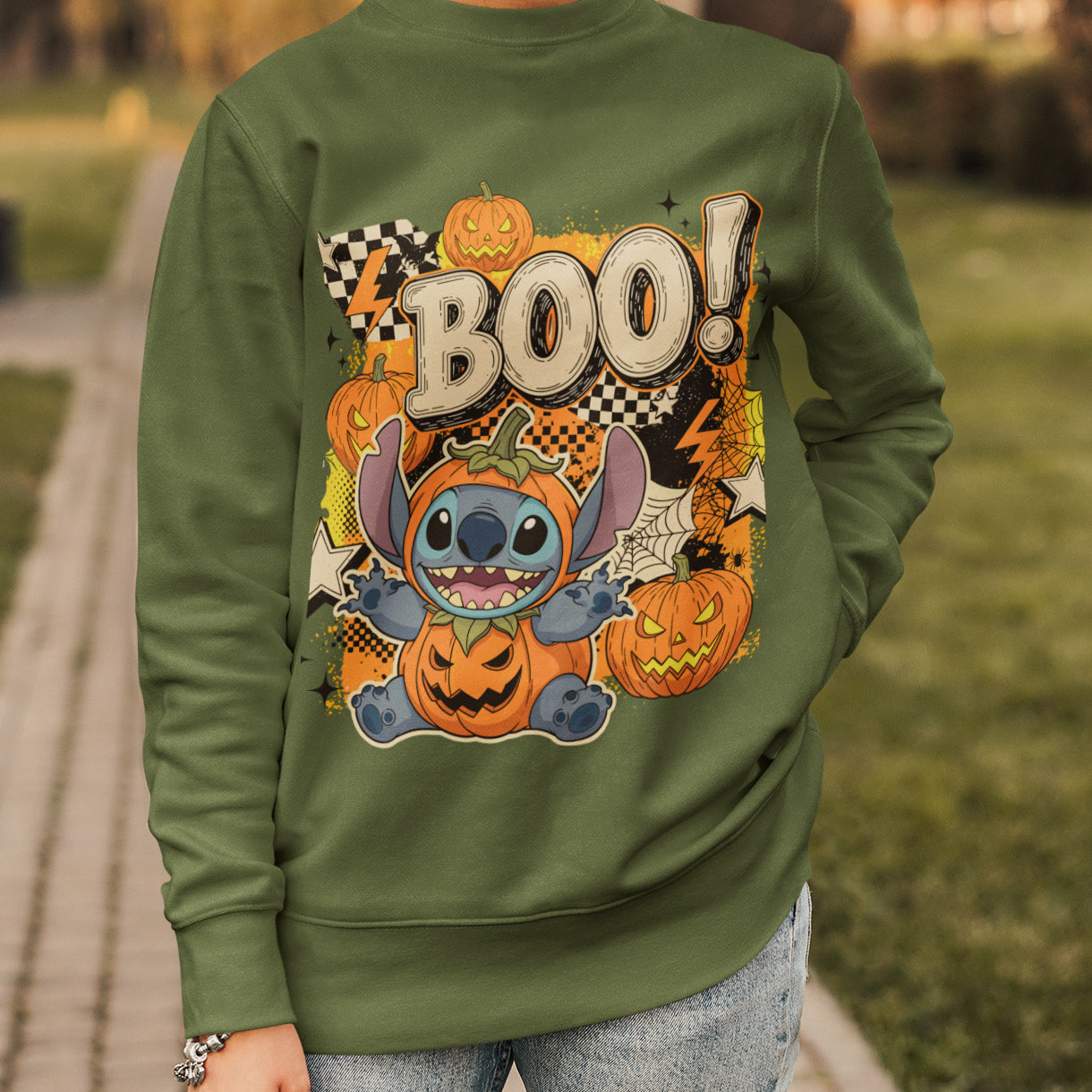 BOO! Pumpkin Stitch Crewneck - Halloween Sweatshirt