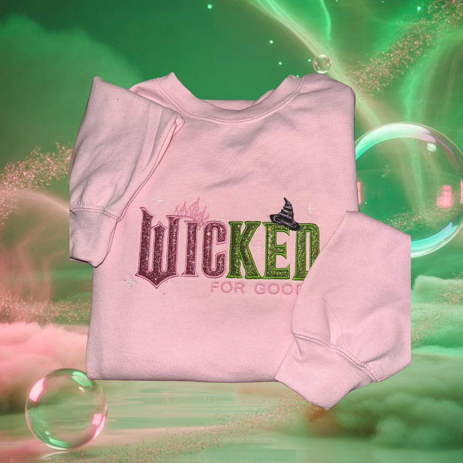 Wicked "For Good" Embroidered Glitter Applique Crewneck