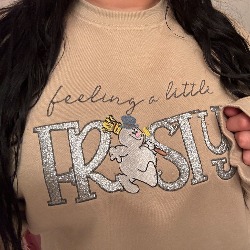 Feeling a Little Frosty Glitter Applique Embroidered Crewneck