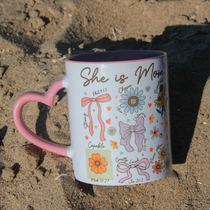 She is Mom - Floral Heart Mug