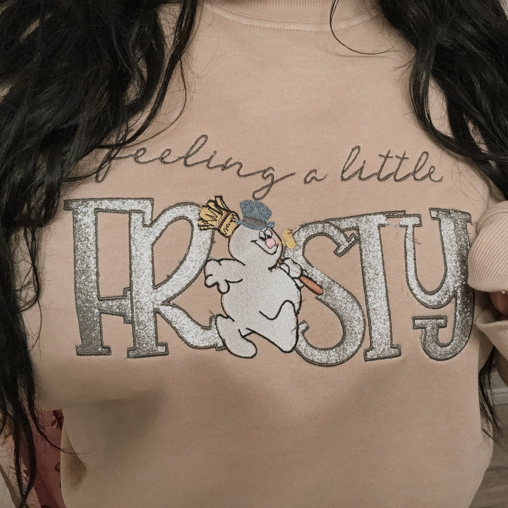 Feeling a Little Frosty Glitter Applique Embroidered Crewneck