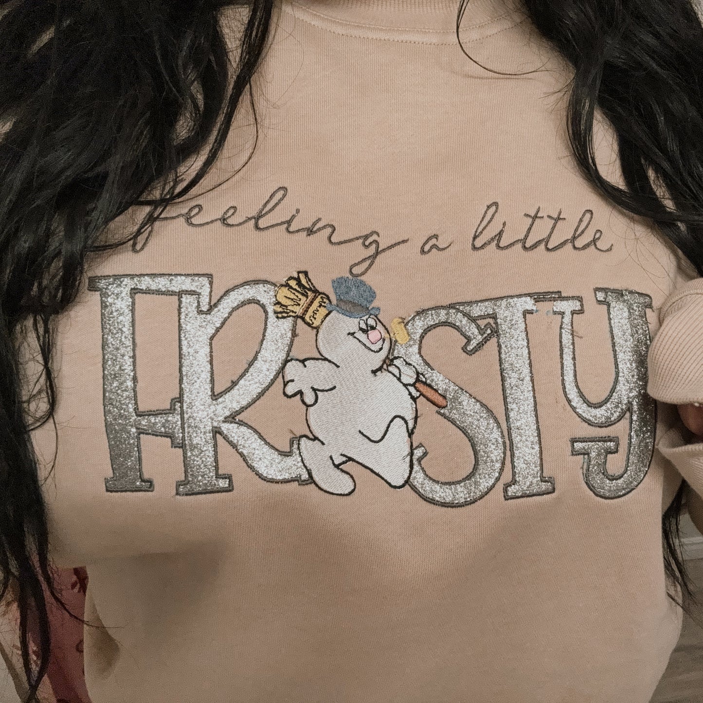 Feeling a Little Frosty Glitter Applique Embroidered Crewneck