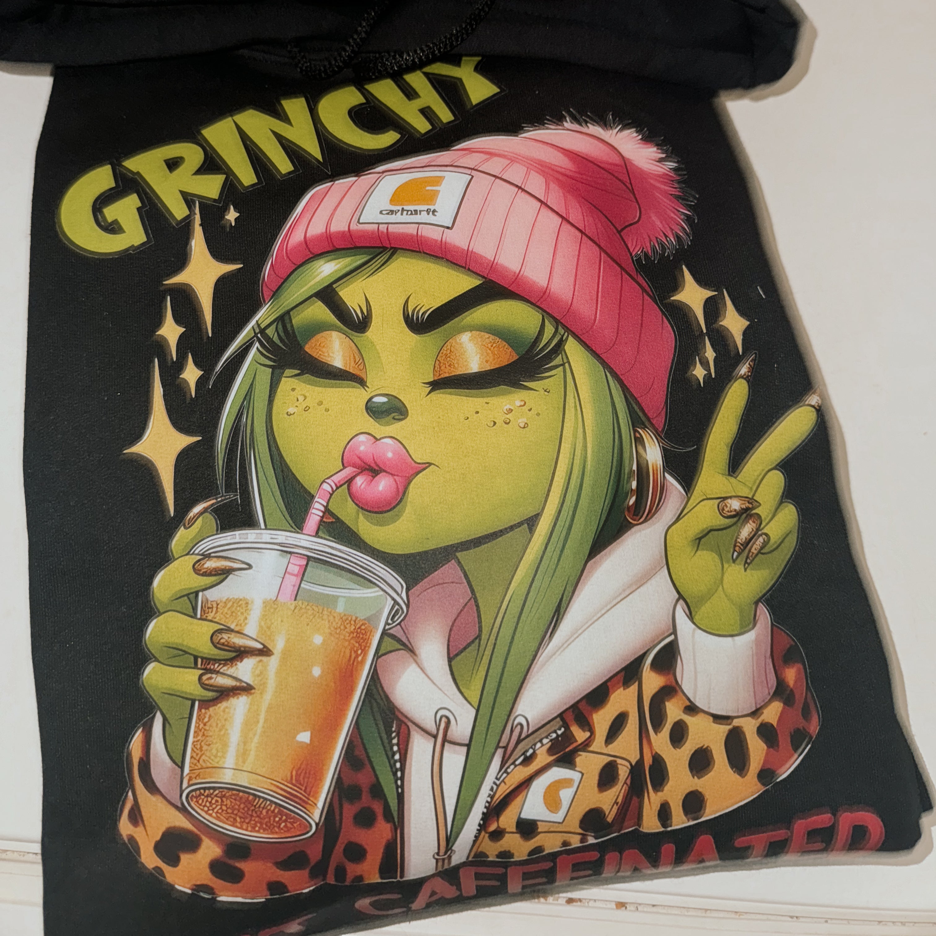 Grinchy Caffeinated Girl Christmas Crewneck