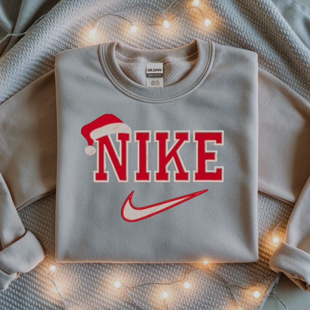 Festive NIKE Inspired Embroidered Christmas Crewneck