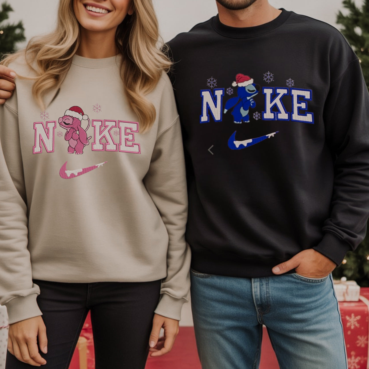 Embroidered Christmas Stitch & Angel Matching Sweaters