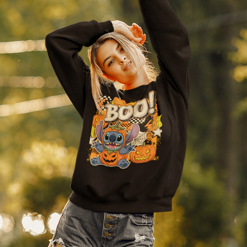 BOO! Pumpkin Stitch Crewneck - Halloween Sweatshirt